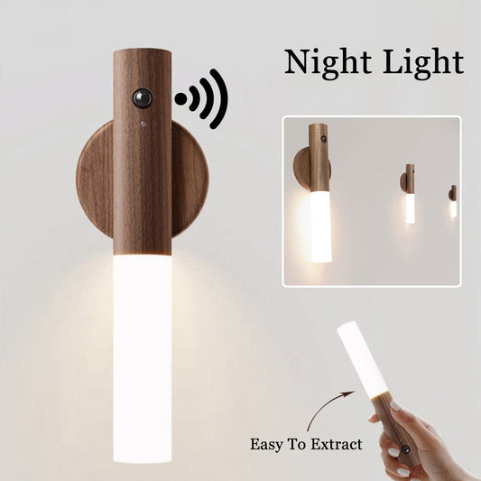 Auto LED USB Magnetic Wood Wireless Night Light Corridors Porch Lights PIR